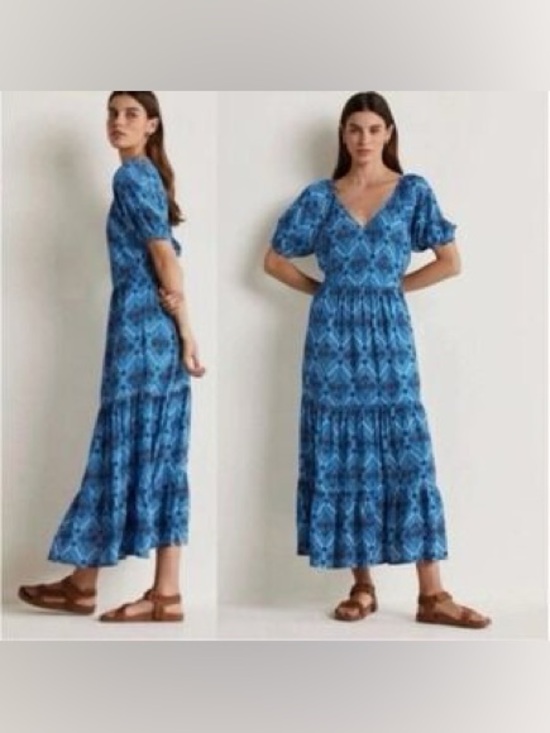 Boden Dresses & Skirts - NWOT Boden Blue Print Puff Sleeve Tiered Midi Dress Size 10